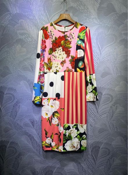 

casual dresses 2021 spring runways flroal print long sleeves dress women's elegant c615, Black;gray