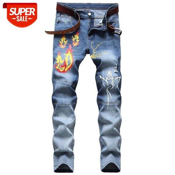 

denim ripped hole moto bike straight jeans men's oversize 38 40 42 2021 autumn spring hip hop punk rock streetwear trouers #1512, Black