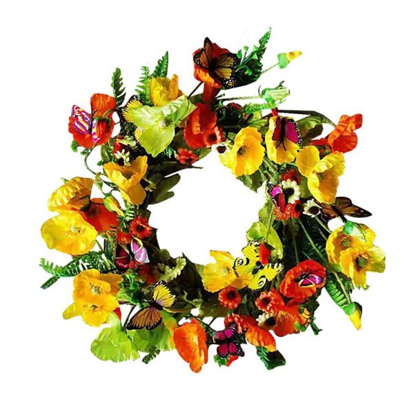 

decorative flowers & wreaths wreath fake flower artificial garland holiday decoration rattan ring 45cm reusable simulation poppy decorations