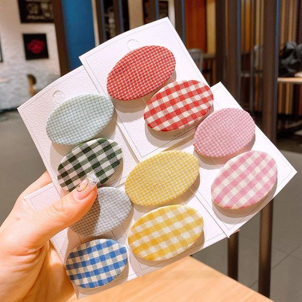 

hair accessories 2021 korea style simple sweet cute plaid stripe round clip embroidered square for girl fashion, Slivery;white