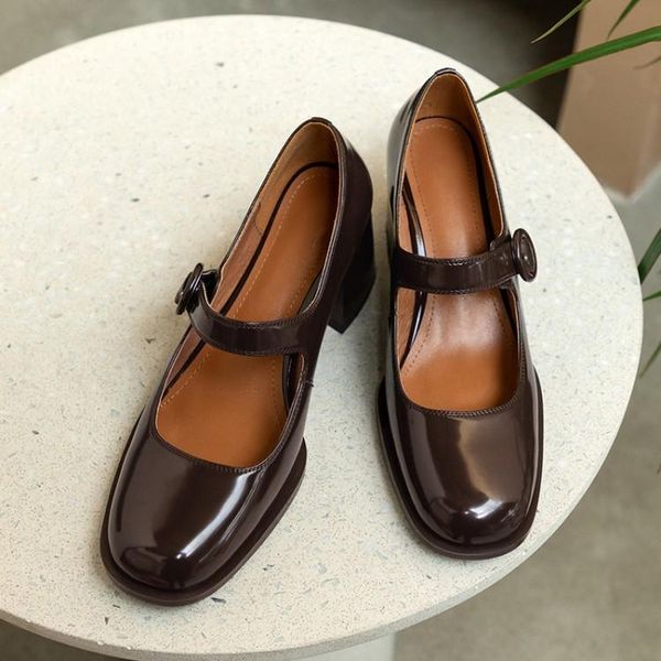 

dress shoes mljuese 2021 women pumps soft cow leather autumn spring apricot color round toe mary janes buckle strap high heels size 40, Black