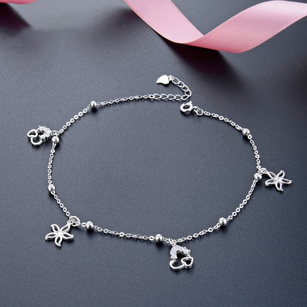 

miqiao 2020 new on leg chain female women jewelry silver ankle bracelet 925 sterling bobby socks for girls heart shaped flower f1219, Red;blue
