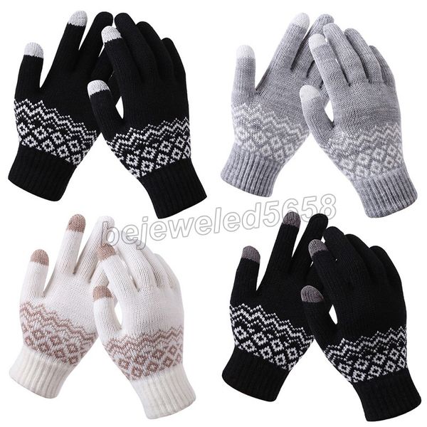 

women' winter touch screen gloves thicken warm knitted stretch gloves imitation wool full finger outdoor skiing gloves, Blue;gray