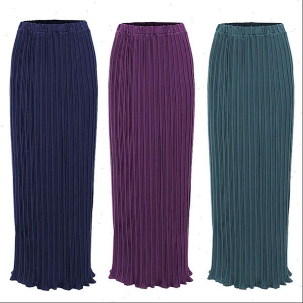 

faldas largas verano mujer moda 2021 muslim korean women chiffon pleated long skirts womens maxi skirt jupe longue femme, Black