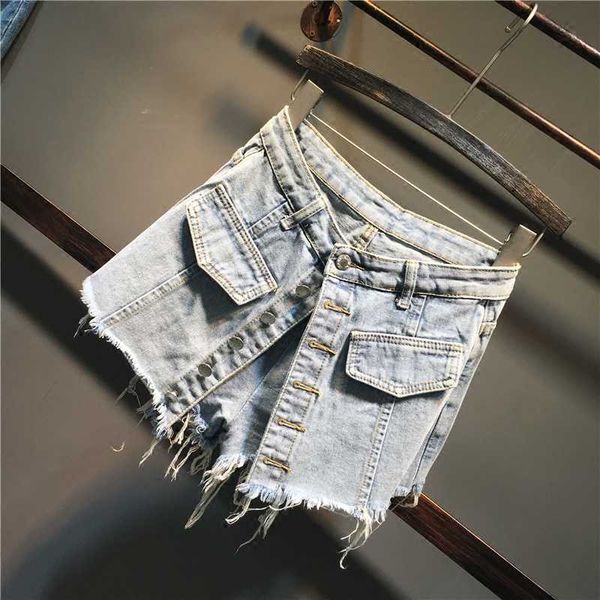 

faop women wide leg light blue tassel denim shorts high waist loose fit trousers fashion spring summer gb613 210709, White;black