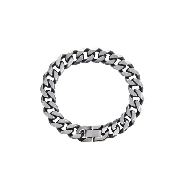 

do old retro wide version cuban chain trend bracelet titanium steel personality hip hop men and women simple fashion jewelry, Black
