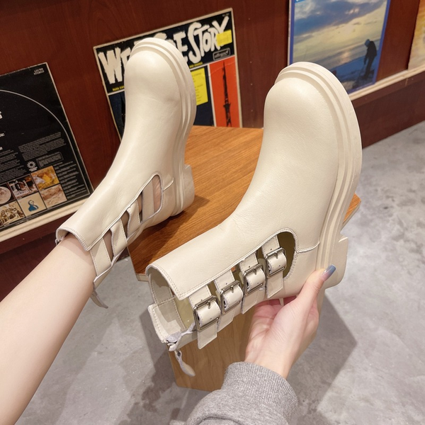

women summer boots new hollow hole high boots women fashion back zipper women cool boots large size 39 40 shoes ladies, Black