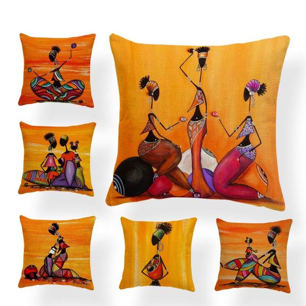 

cushion/decorative pillow african ethnic woman cushion cover girl decorative case linen color cloth throw for sofa home decor
