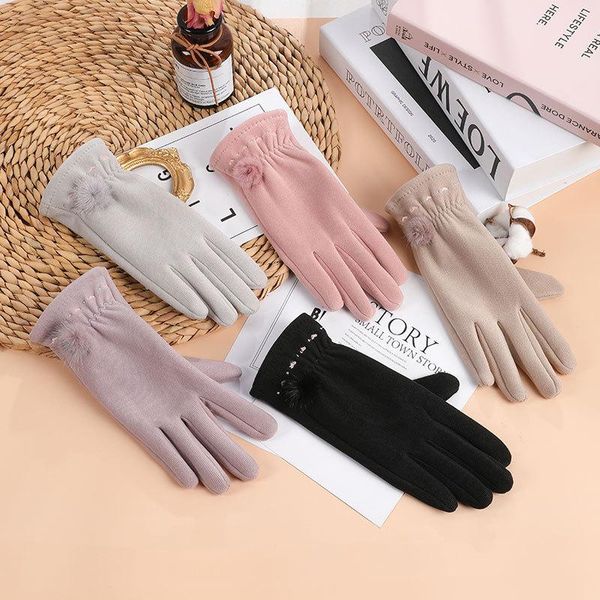 

sports gloves ladies outdoor cycling autumn and winter warm touch screen plus velvet mi shu, Black
