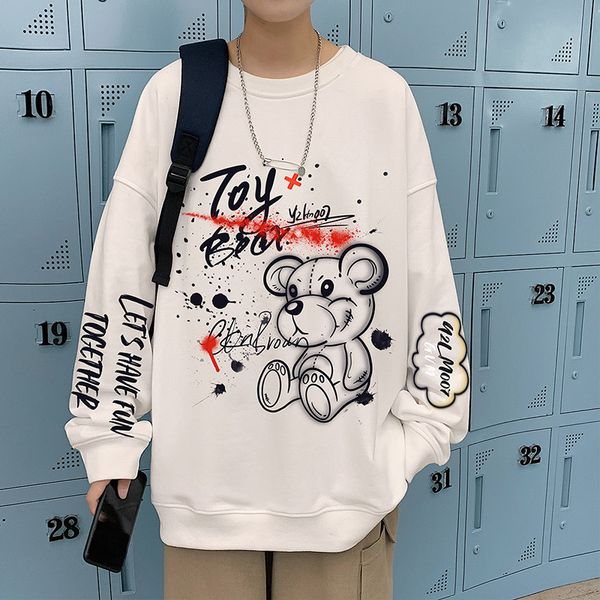 

mens sweater little bear splash ink round neck sweater men's spring and autumn trend hip hop ins tide brand oversized fat coat, Black