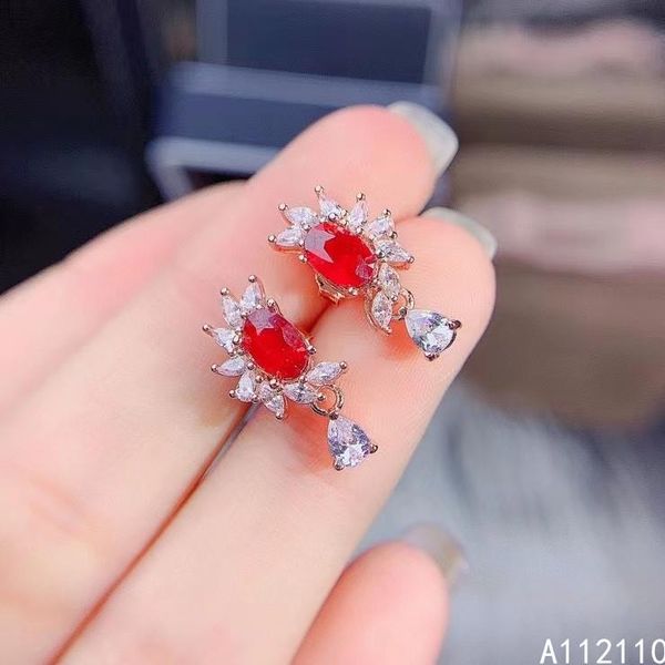 

stud fine jewelry 925 sterling silver inset with natural gemstone women's luxury exquisite plant ruby earrings ear support detec, Golden;silver