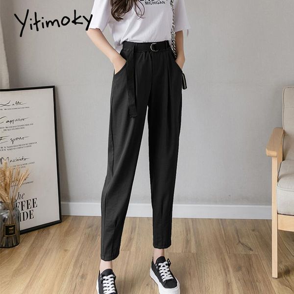 

women's pants & capris cotton linen woman high waist harem with belt elastic plus size women black drawstring green trousers, Black;white