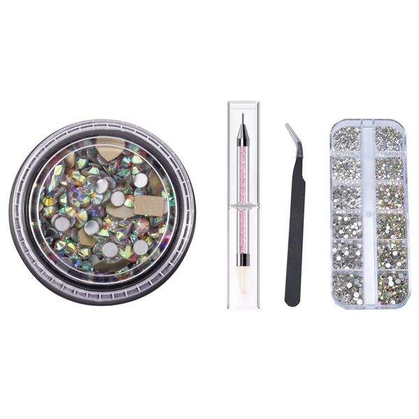 

nail drill & accessories 1 box mixed 3d rhinestones art crystal gems jewelry with stones and pick up tweezer picking pen