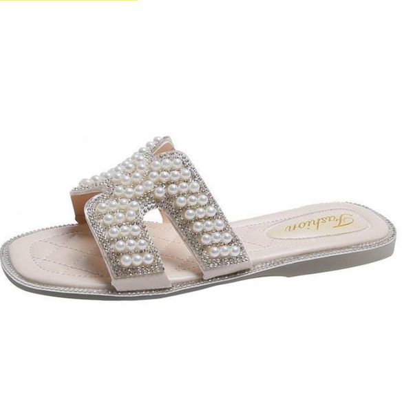 

slippers flat women shoes summer open toe pearle indoor home soft sole slides size 34-40, Black