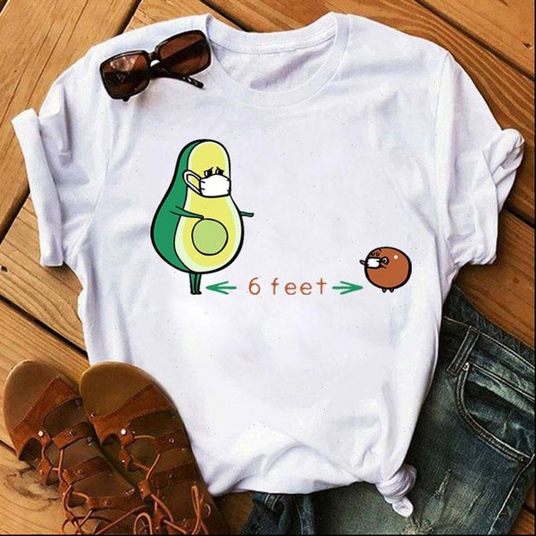 

kawaii cartoon avocado t shirt fashion women t shirt casual funny avocado graphic female tee summer women t shirts, White