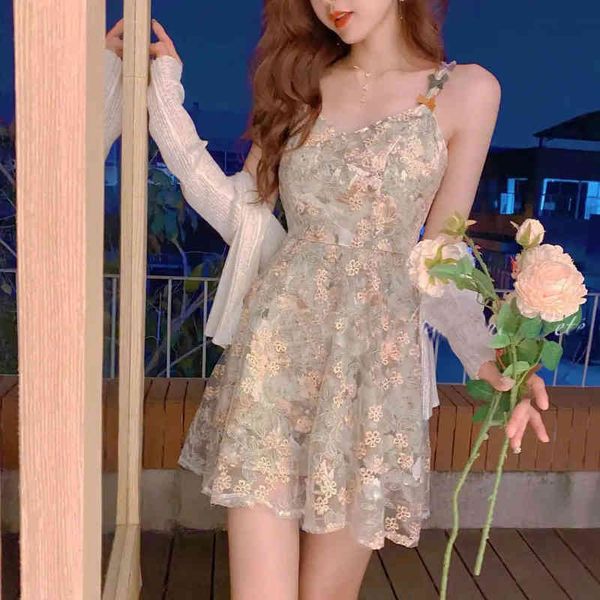 

casual dresses flower korean sleeveless elegant strap es women v-neck mini design summer french r996, Black;gray