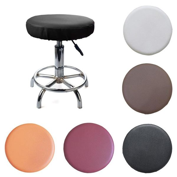 

elastic bar round stool chair cover pu leather seat cushion slipcover dustproof chair protector for home l banquet salon