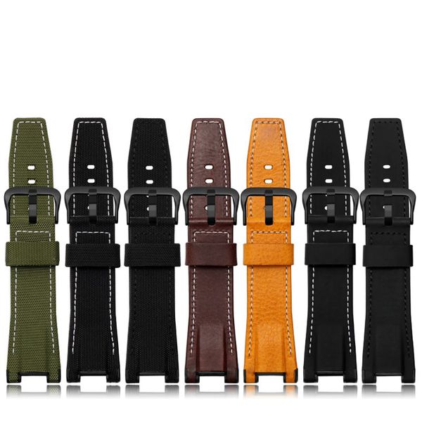 

26x14mm accessories band for casio gst-w120l s120 w130l s100 / s110 watch bracelet nylon & leather watch strap belt, Black;brown