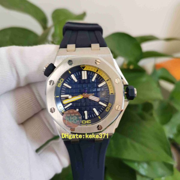 Excelente qualidade relógios verdes 42mm 15710 15710st.oo.a027ca.01 Dial azul Dial de borracha de borracha natural Sapphire mecânica automática masculino de relógios de relógio masculino