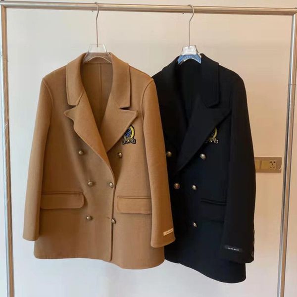 

women's wool & blends 2022 autumn winter double-sided cashmere coat women solid color double breasted chic female korean fashion j61, Black
