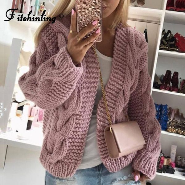 

fitshinling vintage twist cardigan women sweater knitwear 2021 autumn winter open stitch solid slim long sleeve cardigans, Black