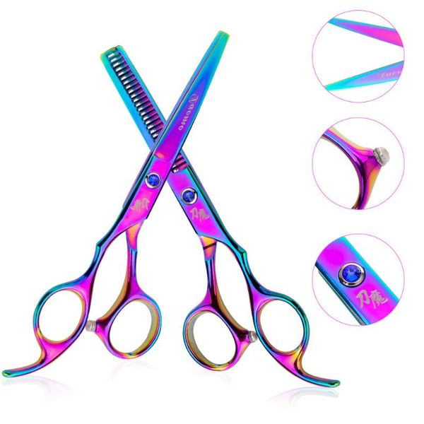 

hair scissors 2pcs/set professional 6 inch cutting scissor leather bag stainless steel barber salon thinning tools for hairdressing