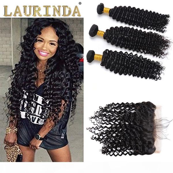 

lace frontal with bundles peruvian indian brazilian virgin hair bundles human hair deep wave bundles with 13x4 closure, Black;brown