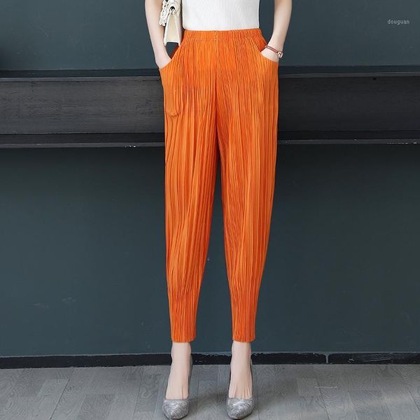 

women's pants & capris women harem loose plus size miyak pleated high waist casual carrot trousers ladies solid color pocket joggers cl, Black;white