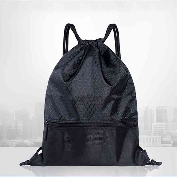 

nylon large capacity backpack women men wear resistant anti splash outdoor drawstring lock riding solid zipper pocket sports