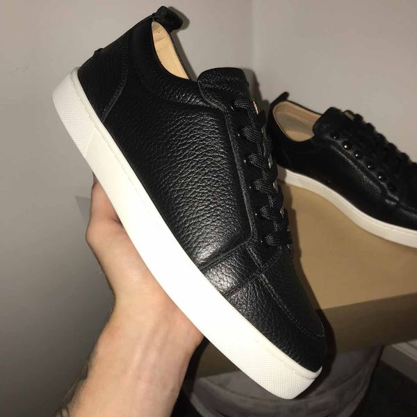 

factory wholesale men's casual shoes grained leather classic rantulow flat leather sneakers red bottom shoe junior lowcut mens reds sol, Black