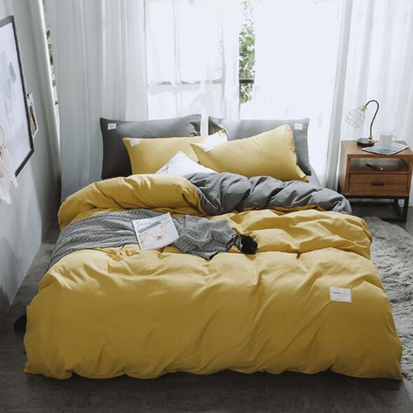

western bedding set four seasons pure cotton bed cover home solid color comfortable breathable bedclothes for bedroom yellow c0223