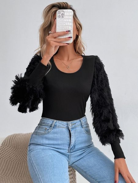 

fuzzy lantern sleeve f76z#, White