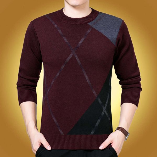 

autumn winter 2021 young and middle-aged striped round neck knitwear thickened pullover sweater men's fashion, White;black