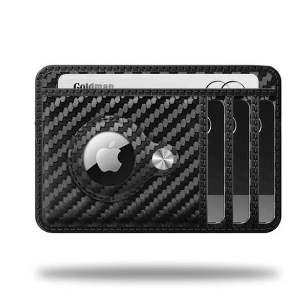 

card holders 2021 for airtag wallet front pocket holder protector with blocks rfid magnetic shockproof pu anti scratch fall slim wallets, Brown;gray