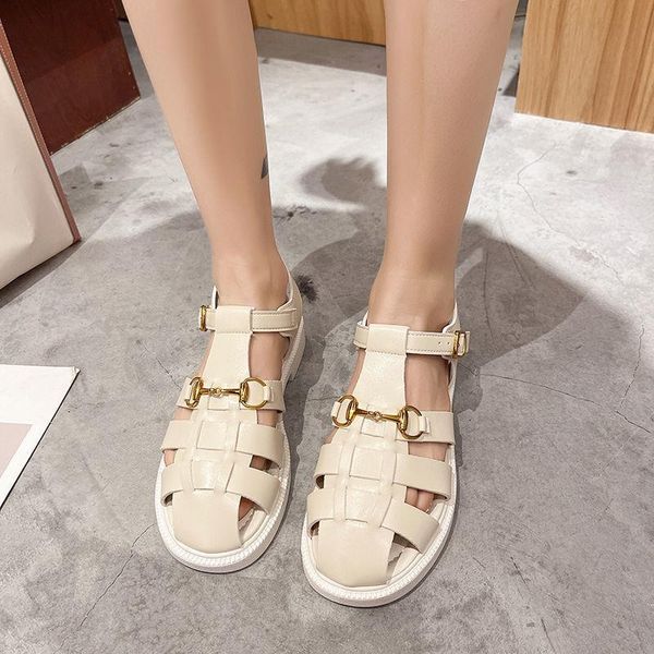 

sandals women's baotou woven retro female hollow all-match roman shoes trend, Black