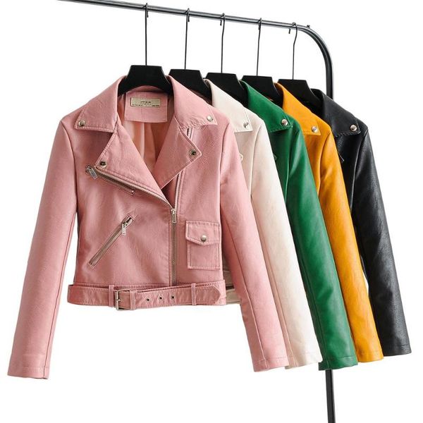 

women's leather & faux arrival 2021 brand winter autumn motorcycle jackets yellow jacket women coat slim pu, Black