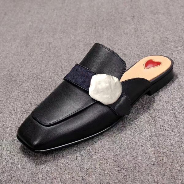 

designer baotou women slippers classic soft cowhide outdoor beach flat lazy slippers 100% leather metal luxury lady slippers size 35-42 41, Black