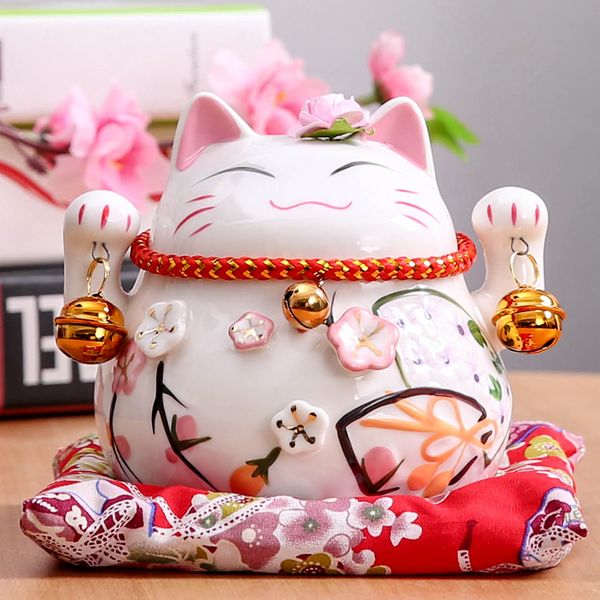 

4.5 inch maneki neko ceramic lucky cat home decor piggy bank money box piggy coin bank money saving box figurines craft gift kid c0220