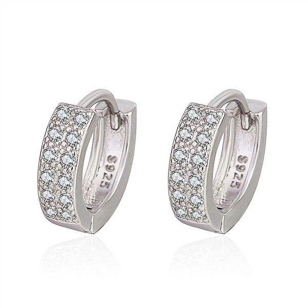 

s925 sterling silver needle fashion hoop stud earrings double row set with diamond super flash fashion earrings mother day gift, Golden;silver