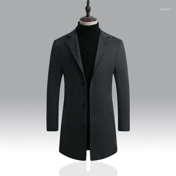 

men's wool & blends 2021 winter fashion boutique wear casual business long coat / mens overcoats gray jackets1, Black