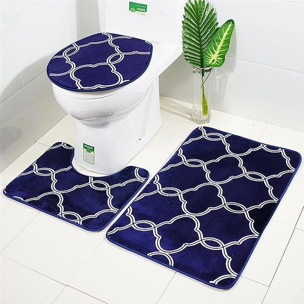 

bath mats mat 3 pcs/set classical pattern toilet cover foot pad non-slip absorbent bathroom door soft bathr rug carpet tappeto