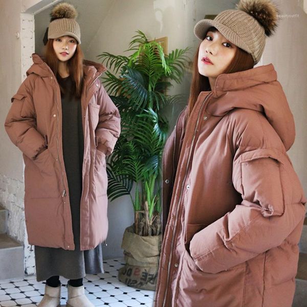 

women's down & parkas yasuguoji 2021 korea style outwear thicken warm cotton liner winter jacket women casual hooded lady long coat mf7, Black