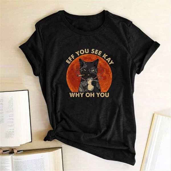 

eff you see kay womens t shirt why oh cat print women summer harajuku graphic tees aesthetic short sleeve, White