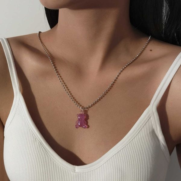 

fashion jewelry ins net red bear necklace simple acrylic collar chain, Silver