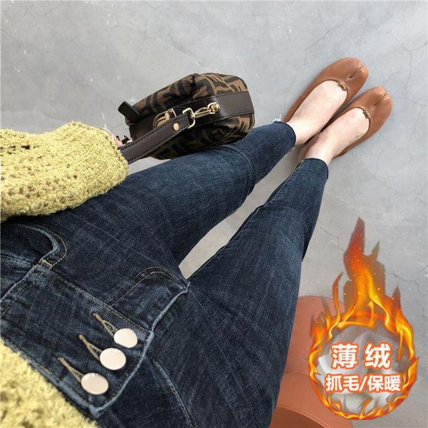 

women's jeans woman pants autumn and winter three-button black high waist tight stretch tappered pencil, Blue