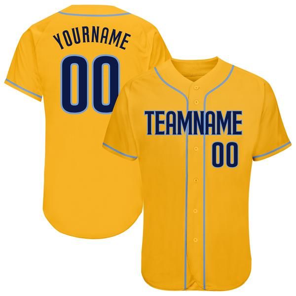 Custom Gold Navy-Light Blue-009 Authentisches Baseball-Jersey