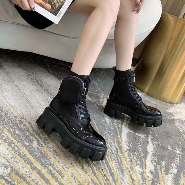 

classic womens knit mid-cute boots designer shoes sneaker roma leather ladies platform dress walking trainer lace-up female boot with box 06, Black