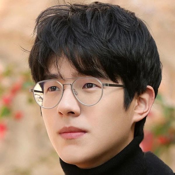 

fashion sunglasses frames pure titanium glasses frame men double beam ultralight round eyeglasses prescription eyewear lb9745 decorative opt, Black