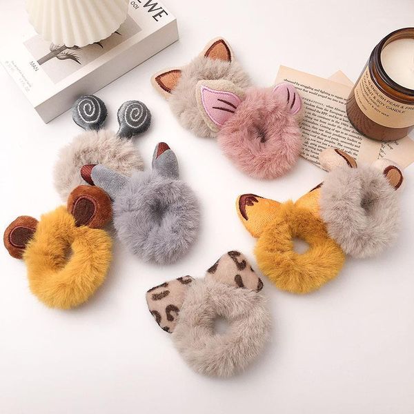 

hair accessories winter plush band for girls cute bear ear rope headdress cartoon animal small elastic headband1, Slivery;white
