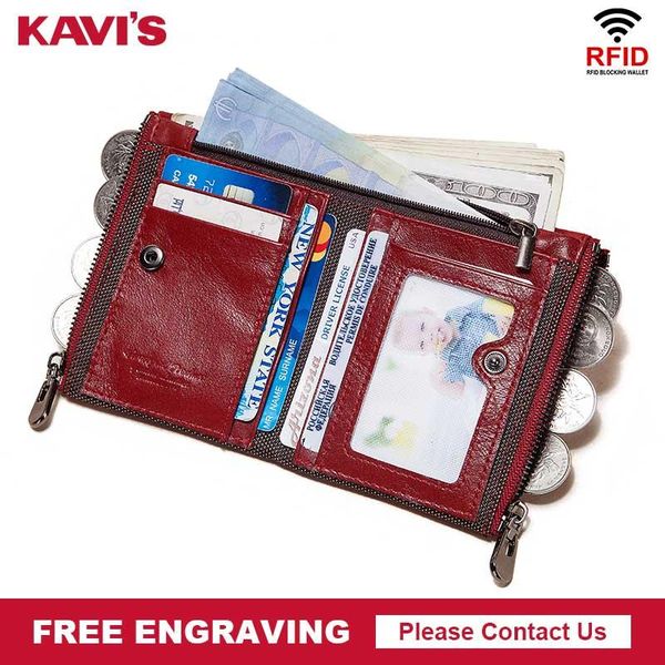 

wallets kavis engraving cowhide leather women red female lady coin purse zipper design pockets mini soft walet fashion vall, Red;black
